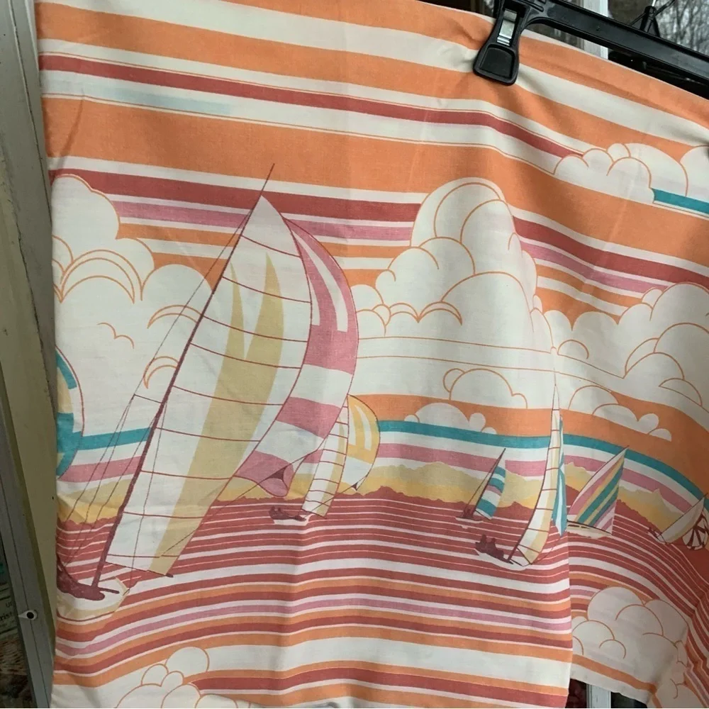 Vintage Sailboat Ocean Pillow Case 70s
